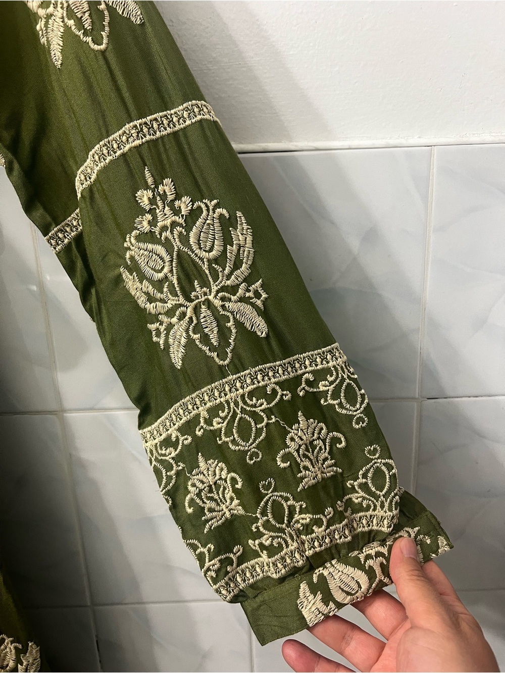 Women’s Long Sleeves Embroidered Shirt Maxi Dress Cottage Boho Western One Size - Picture 5 of 16